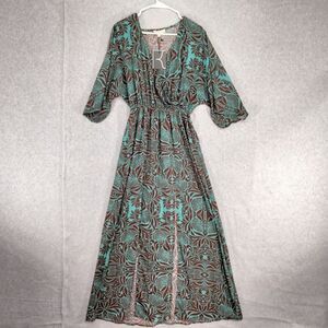 NWT Dance & Marvel Maxi Dress Womens Small Green Brown Faux Wrap Geometric Flowy